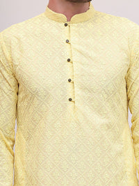 Jompers Floral Embroidered Mandarin Collar Chikankari Pure Cotton Straight Kurta