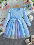 YK Girls Flutter Sleeves Fit & Flare Dress