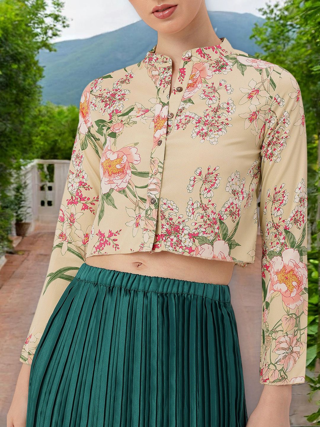 DressBerry Fresh Holiday Floral Printed Crop Shirt