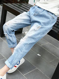 YK Girls Cotton Comfort Relaxed Fit Mildly Distressed Light Fade Stretchable Jeans