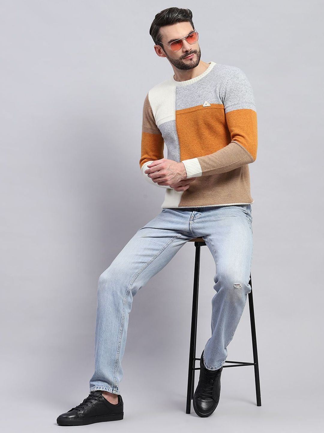 Monte Carlo Men Colourblocked Woollen Pullover