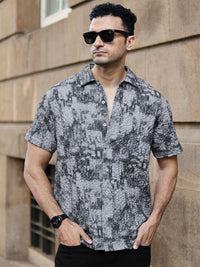 Powerlook Men Regular Fit Abstract Printed Spread Collar Casual Shirt