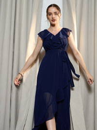 Berrylush Women V-Neck A-Line Maxi Dress With Ruffles Detail