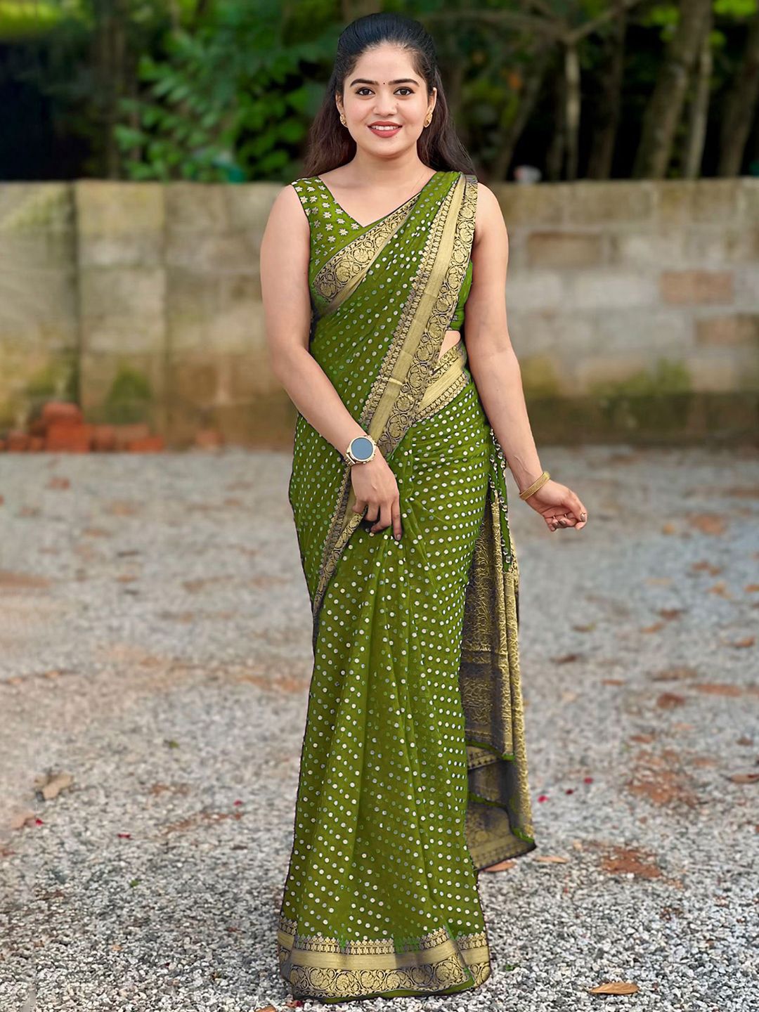 KALINI Polka Dots Woven Design Zari Saree