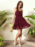 Berrylush Self Design Shoulder Straps Georgette Tiered Fit & Flare Dress