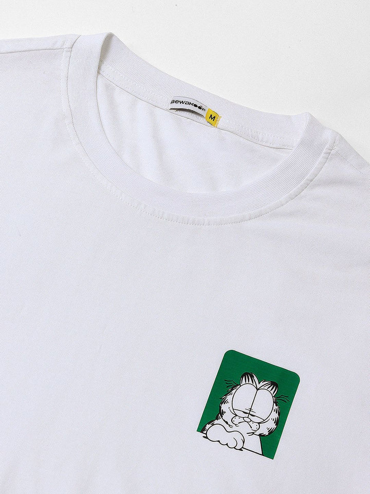 Bewakoof X Garfield Printed Drop-Shoulder Sleeves Oversized Cotton T-Shirt