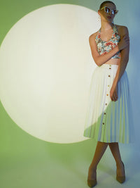 Berrylush Blue Floral Printed Halter Neck Fitted Crop Top