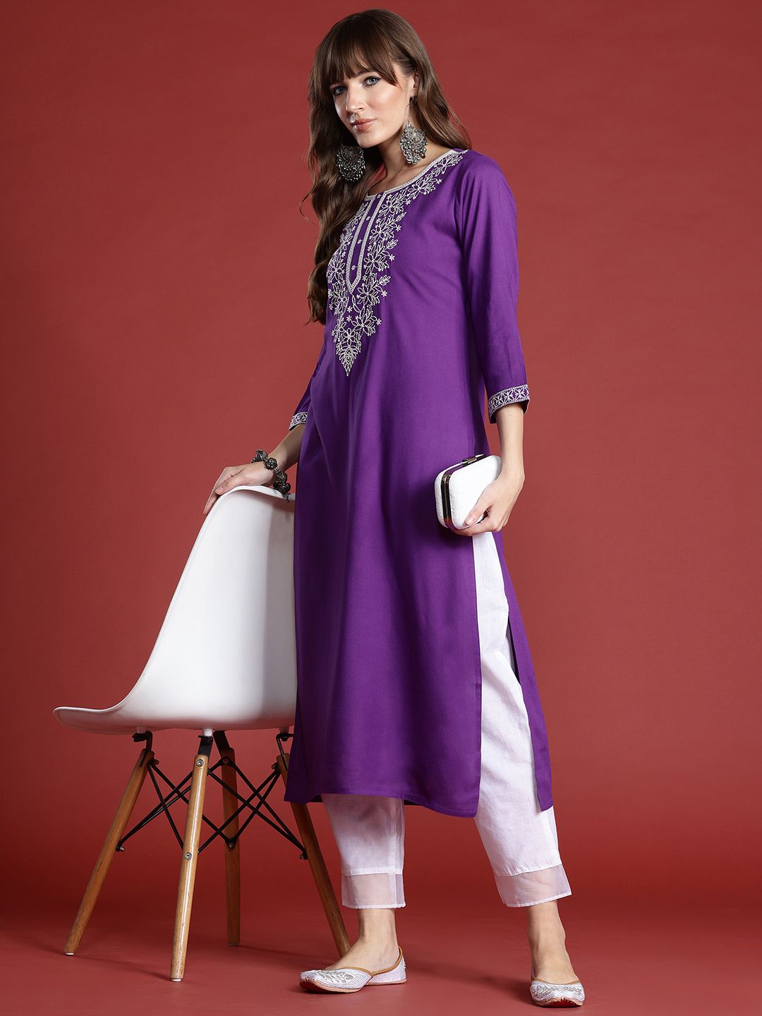 Indo Era Women Floral Embroidered Thread Work Kurta