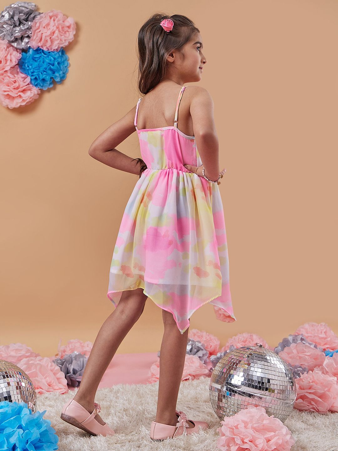 pspeaches Girls Tie & Dye Dyed Shoulder Straps Wrap Dress