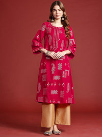 Anouk Women Tyohar Collection Ethnic Motifs Printed Thread Work Velvet Finish A-Line Kurta