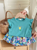YK Girls Printed Top with Skirt