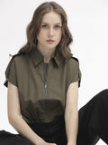 RAREISM Shirt Collar Extended Sleeves Crop Shirt Style Cotton Top