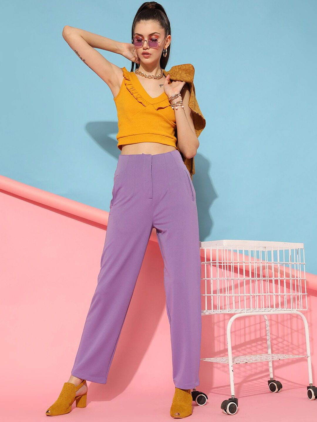 STREET 9 Women Charming Lavender Solid Trousers