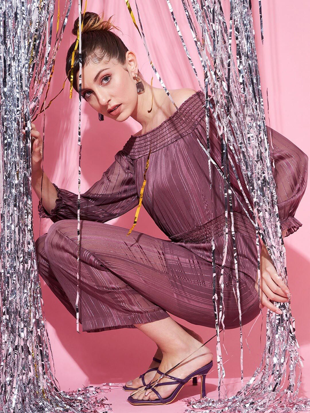 STREET 9 Off-Shoulder Striped Basic Jumpsuit