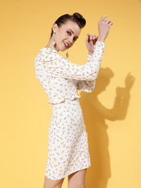 Athena Women Classic White Floral 70s Mini Dress