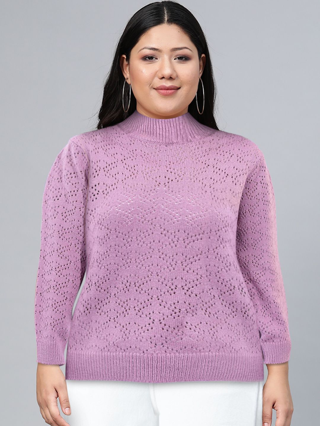 Tokyo Talkies Women Mauve High Neck Pullover