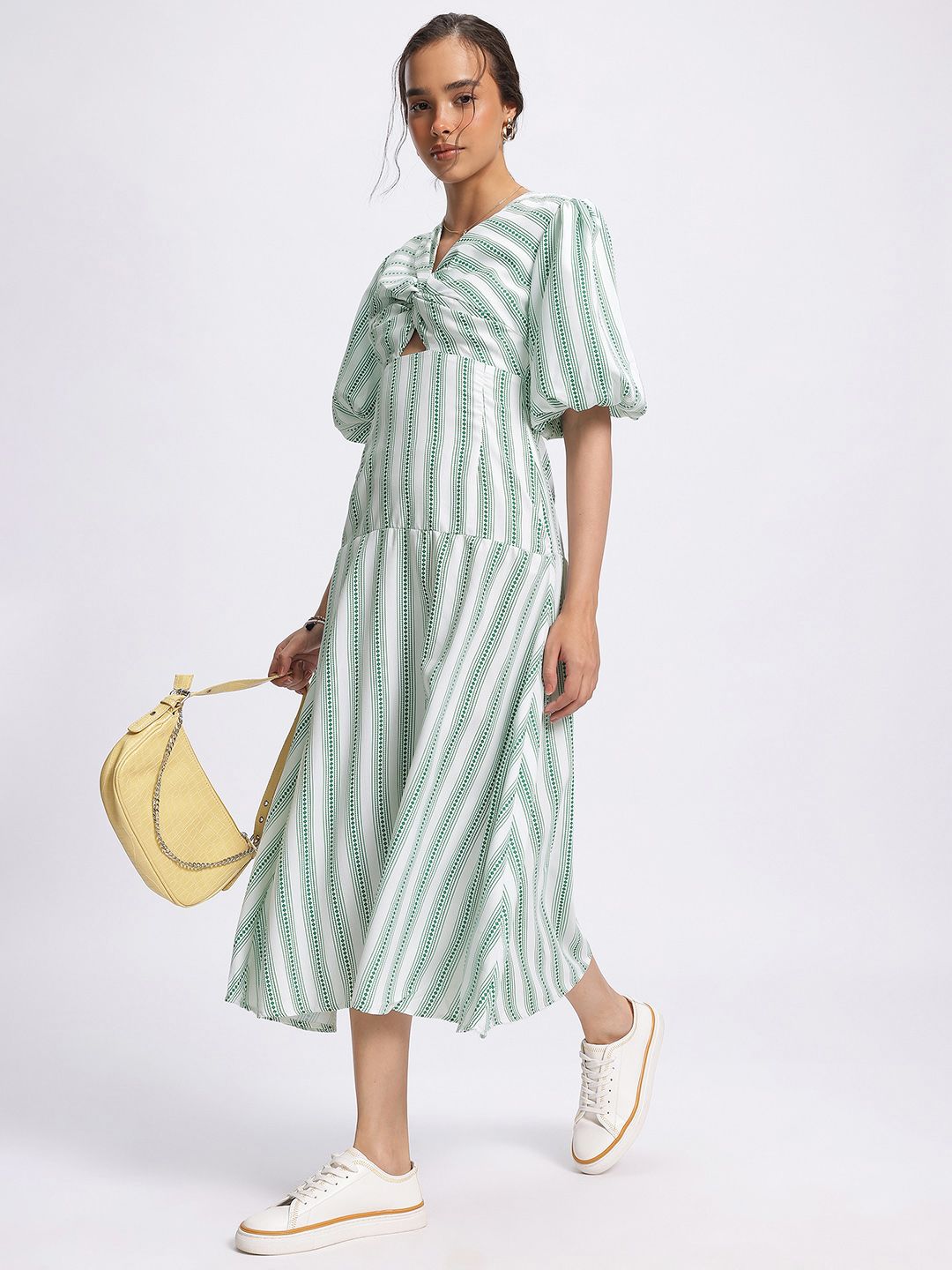 DressBerry Twisted Touch Striped Midi A-line Dress