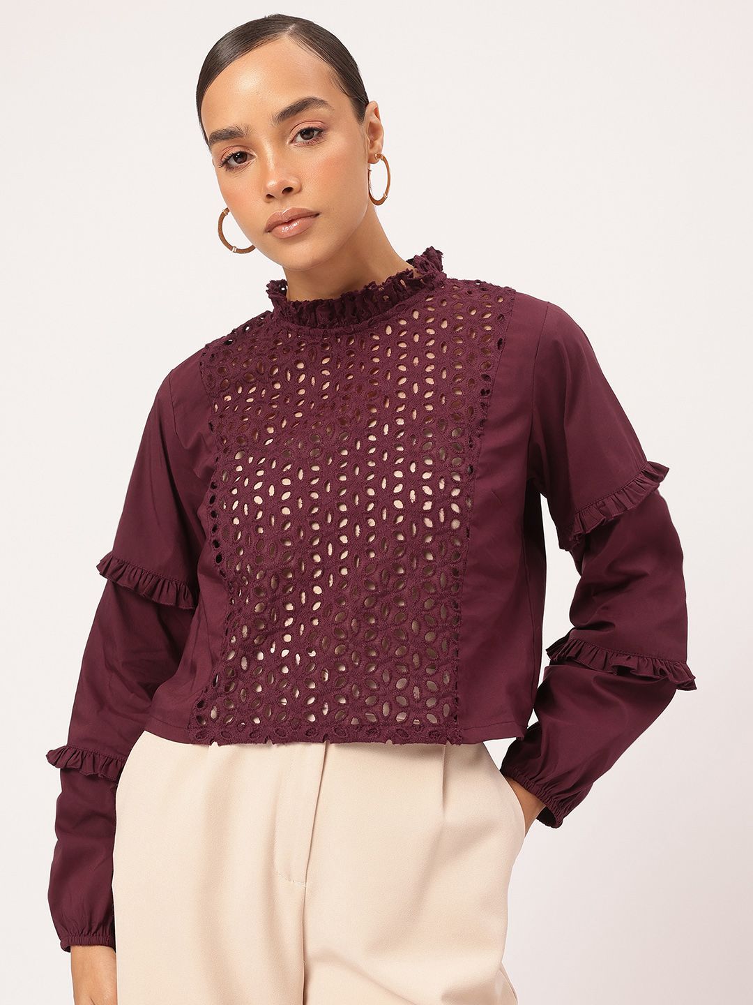 DressBerry Flirty Frills Schiffli Embroidered Top