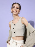 STREET 9 Woman Beautiful Grey Solid Cropped Top