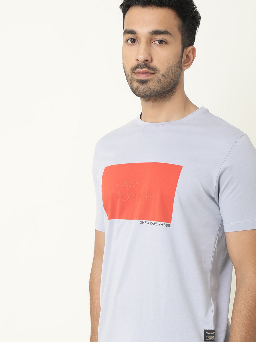 RARE RABBIT Men I Am Regular Fit Colourblocked Round Neck Pure Cotton T-Shirt