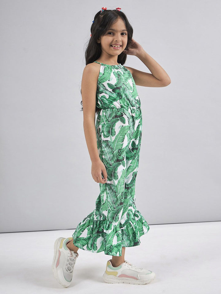pspeaches Girls Halter Neck Printed Silk Basic Jumpsuit