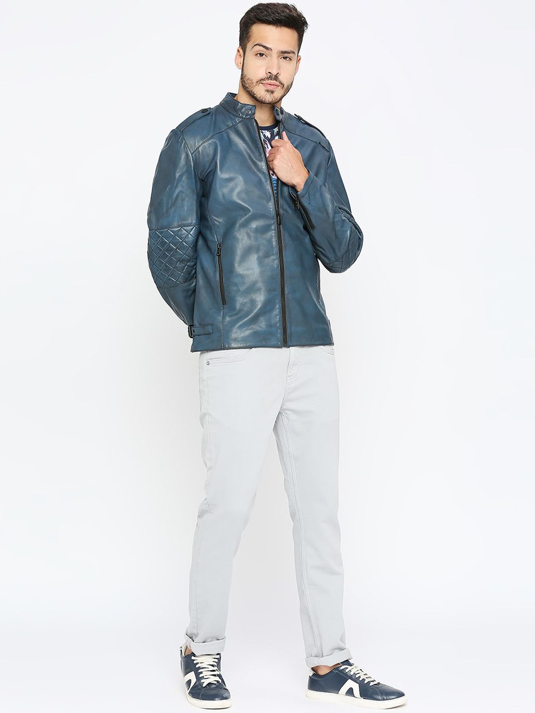 Being Human Mandarin Collar Shoulder Tabs Biker Jacket