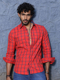 Thomas Scott Slim Fit Checked Spread Collar Long Sleeves Cotton Casual Shirt