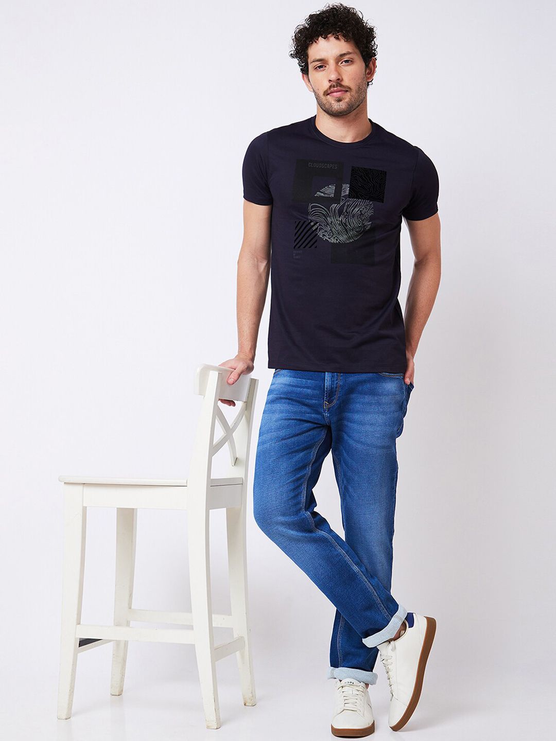 SPYKAR Round Neck Typography Printed Cotton Slim Fit T-shirt