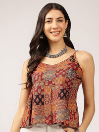 Anouk Ethnic Printed Sleeveless Cotton Peplum Crop Top