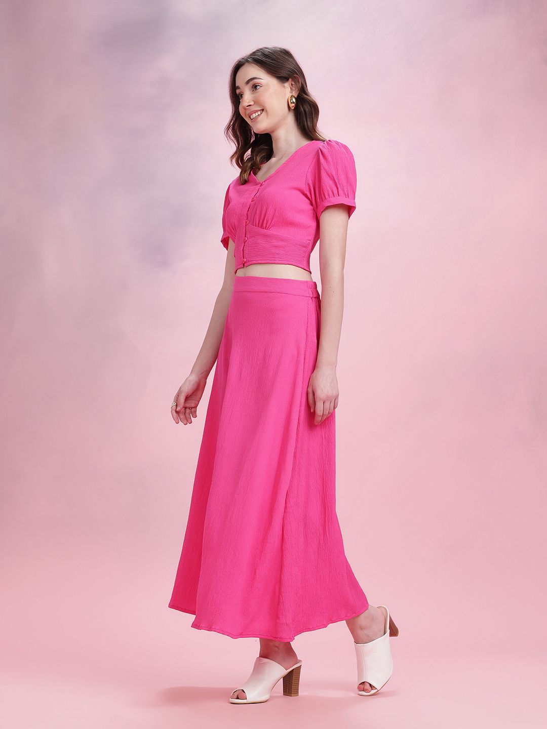 DressBerry Crinkle Cropped  Top & Midi Skirt