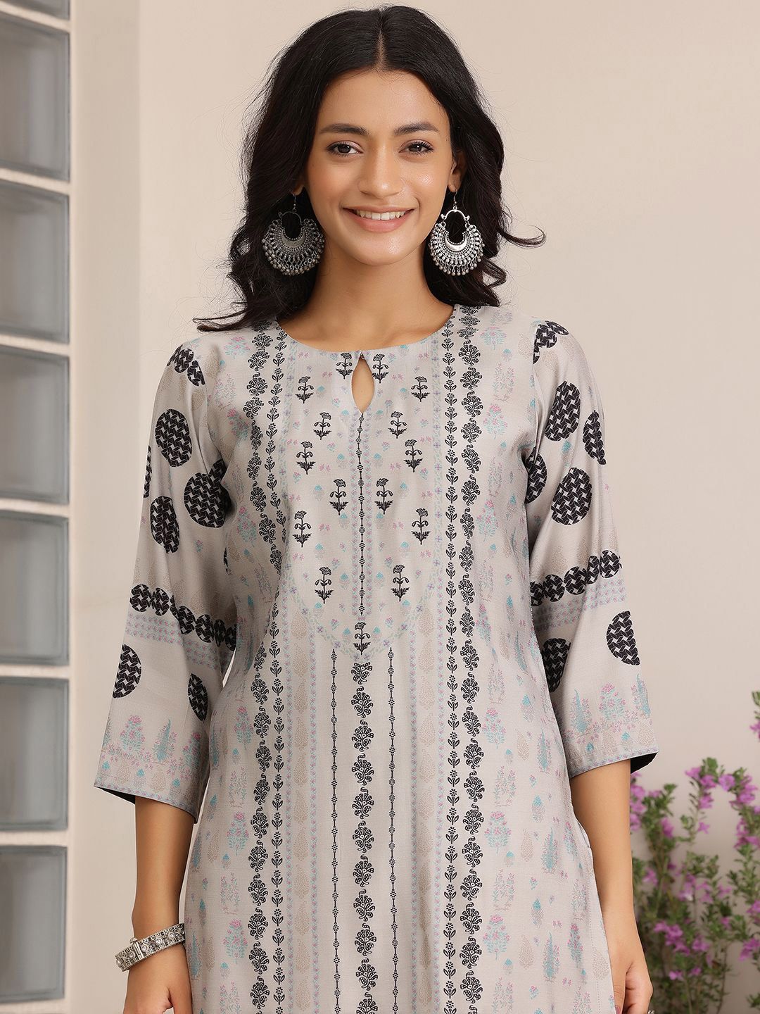 Libas Floral Printed Straight Kurta with Trousers & Dupatta