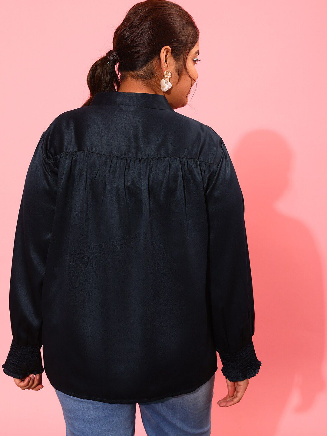 CURVY STREET Plus Size Tie-Up Neck Shirt Style Top