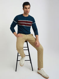 Raymond Men Teal Blue Striped Pullover