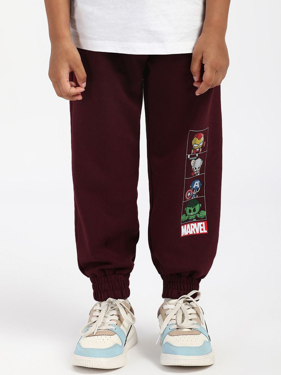 Nauti Nati Boys Marvel Printed  Mid-Rise Joggers