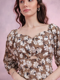 DressBerry Floral Print Puff Sleeve Bodycon Mini Dress