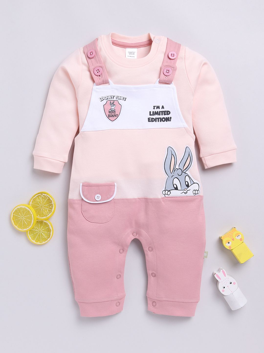 Moms Love Infants Boys Pure Cotton Applique Detail Dungaree With T-Shirt