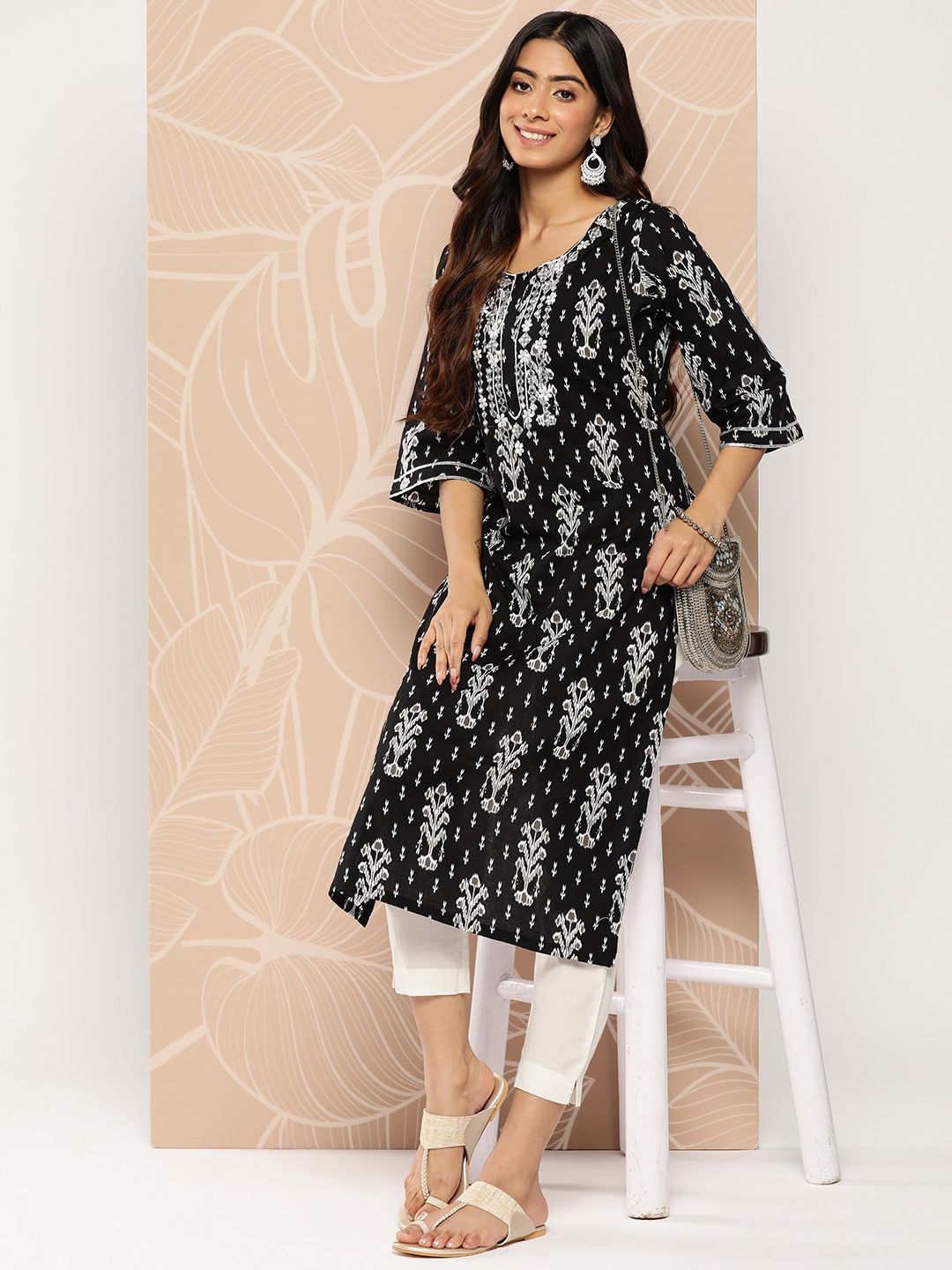 Libas Ethnic Motifs Embroidered Flared Sleeves Gotta Patti Kurta