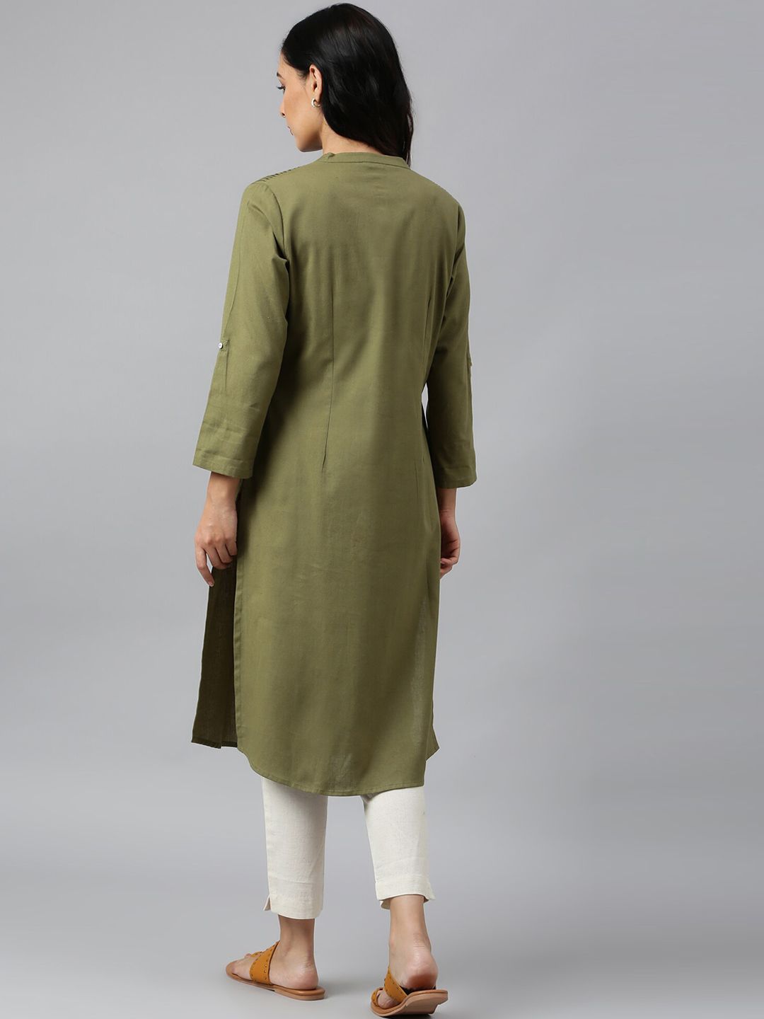 W Women Green Straight Pathani Kurta