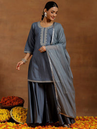 Libas Floral Yoke Design Sequinned Straight Kurta With Palazzos &  Dupatta