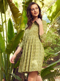 STREET 9 Printed Spread Collar A-Line Dress