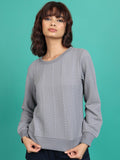 Tokyo Talkies Grey Self Design Long Sleeves Pullover