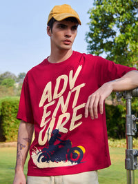 Bewakoof Men Red Printed Oversized T-shirt