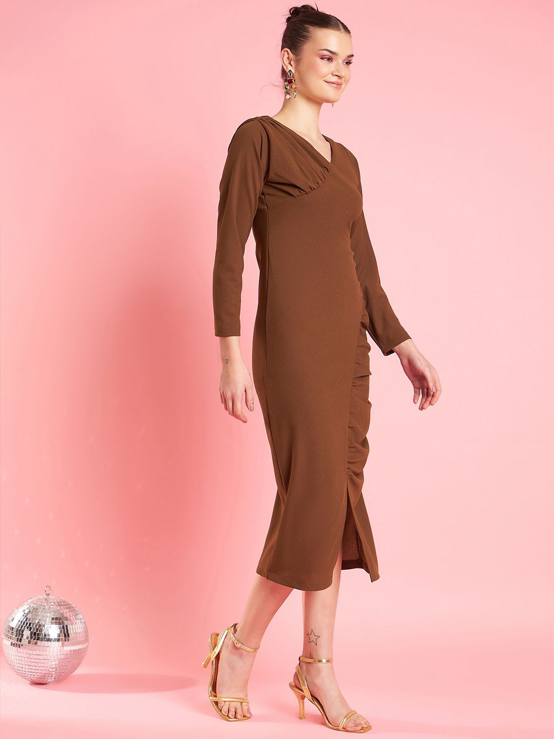 Antheaa Brown Sheath Midi Dress