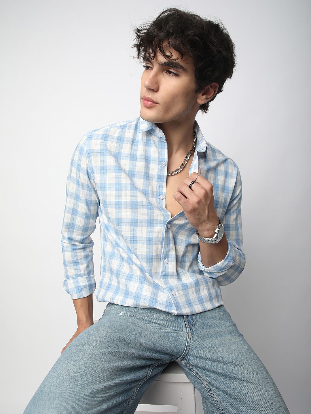 VASTRADO Men Classic Slim Fit Opaque Checked Casual Shirt