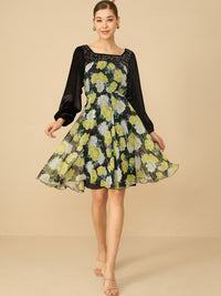Antheaa Floral Printed Embellished Fit & Flare Dress