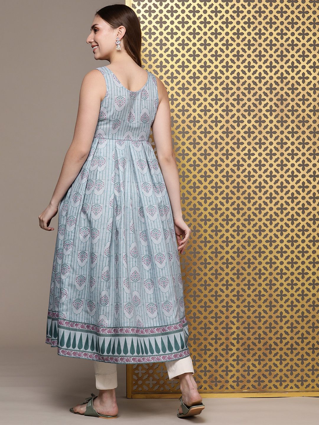 House of Pataudi Ethnic Motifs Printed A-Line Pleated Jashn Kurta