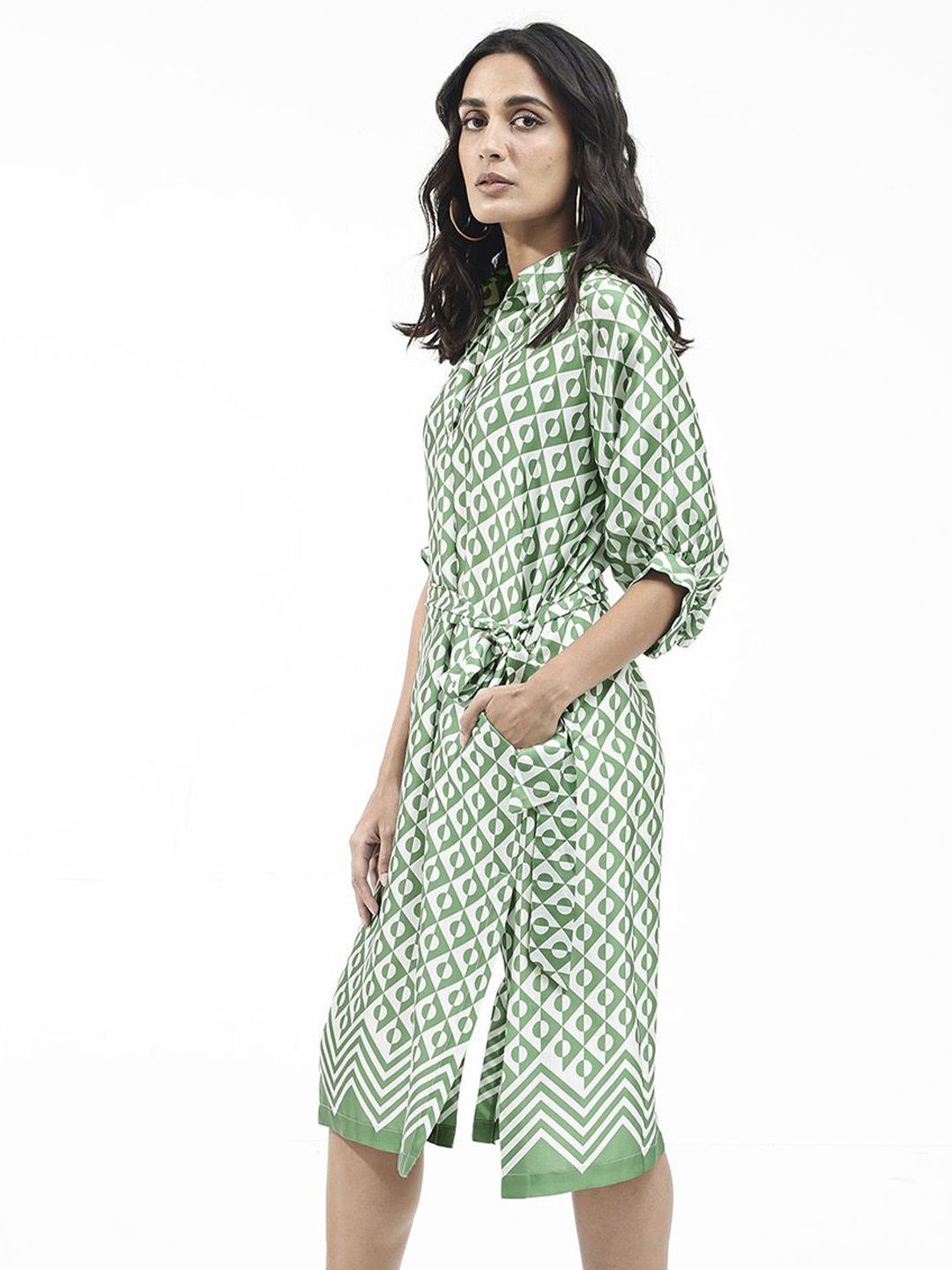 RAREISM Printed Shirt Midi Dress