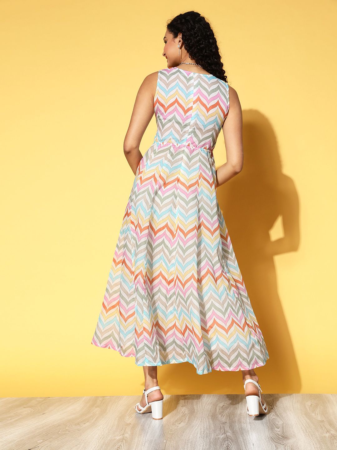 Shae by SASSAFRAS Multicoloured Cut-Out Detail Chevron Print Midi Dress