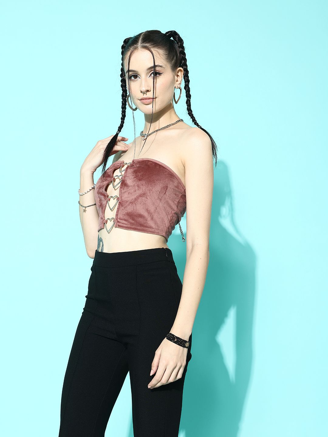 Berrylush Women Strapless Velvet Tube Crop Top