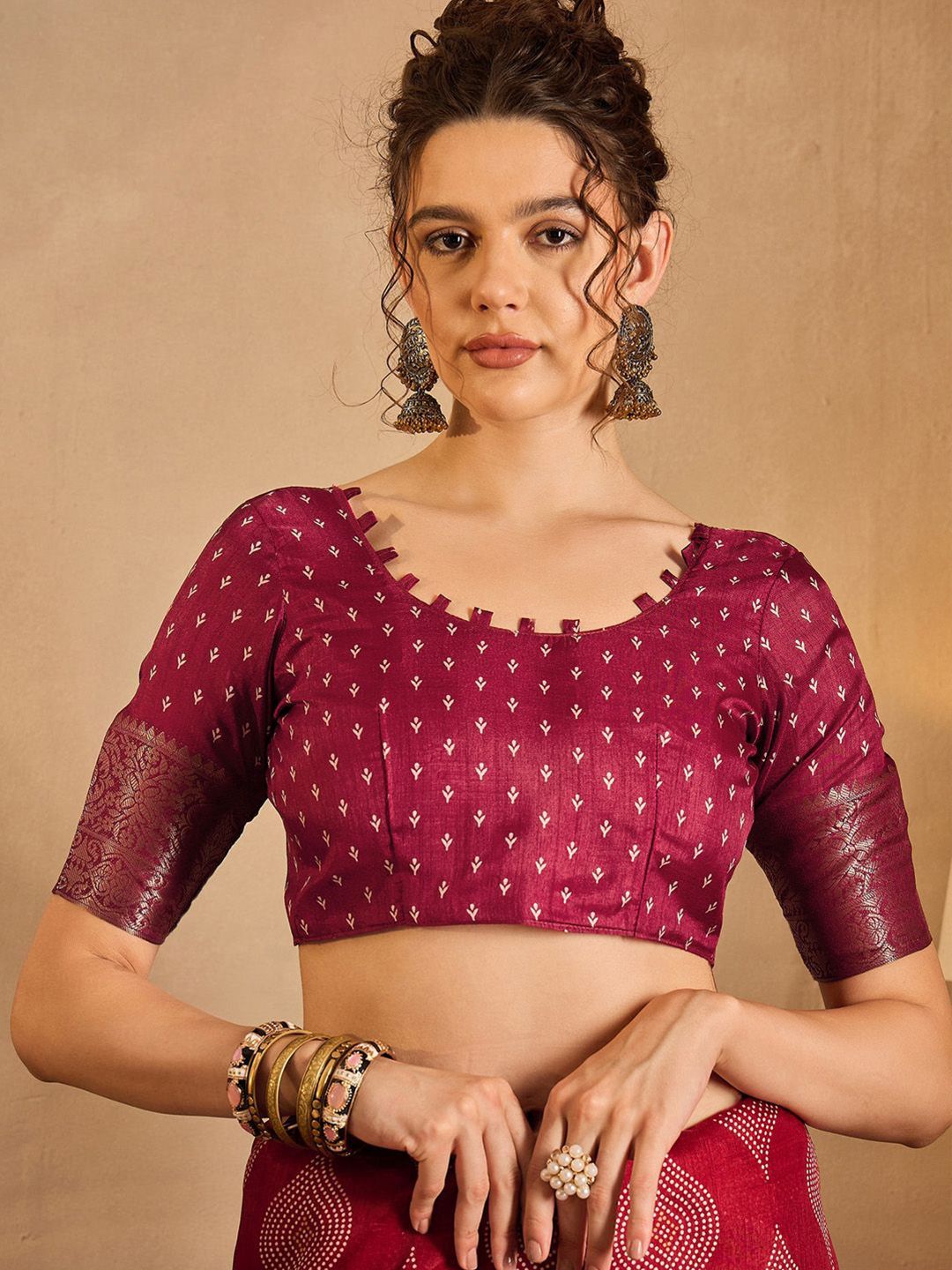 Saree mall Ethnic Motifs Printed  Zari Bagru Sarees